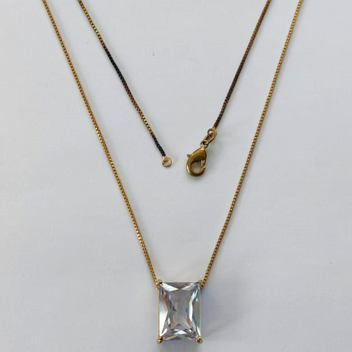 GARGANTILHA NO BRUTO PRONTA PARA O BANHO - GARGANTILHA COM CORRENTE VENEZIANA 45CM E PINGENTE EM ZIRCÔNIA CRISTAL RETANGULAR 10X14CM - PESO TOTAL 3,4GR - BRU15746