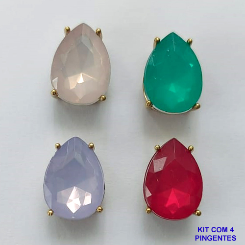 PINGENTE NO BRUTO PRONTO PARA O BANHO - KIT COM 4 PINGENTES COM RESINAS GOTAS 10x14MM - PESO TOTAL 5GR - BRU15770