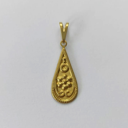 PINGENTE NO BRUTO PRONTO PARA O BANHO - (V2559) PINGENTE GOTA COM FLOR 22MM - PESO: 0,6GR - COMPOSIÇÃO: 100% LATÃO - BRU15784