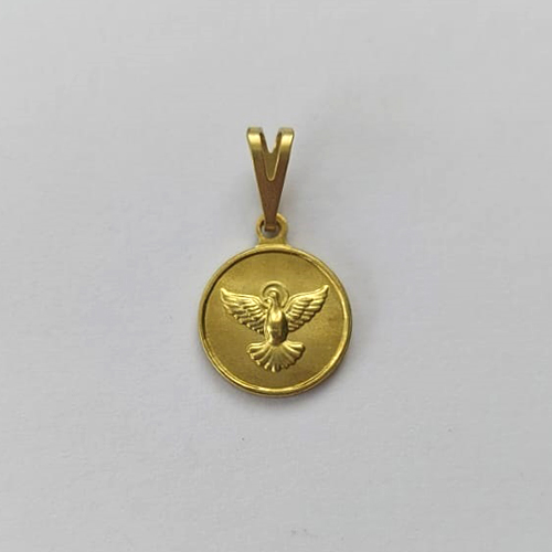 PINGENTE NO BRUTO PRONTO PARA O BANHO - (E2730) PINGENTE REDONDO ESPÍRITO SANTO 11MM - PESO: 0,4GR - COMPOSIÇÃO: 100% LATÃO - BRU15796