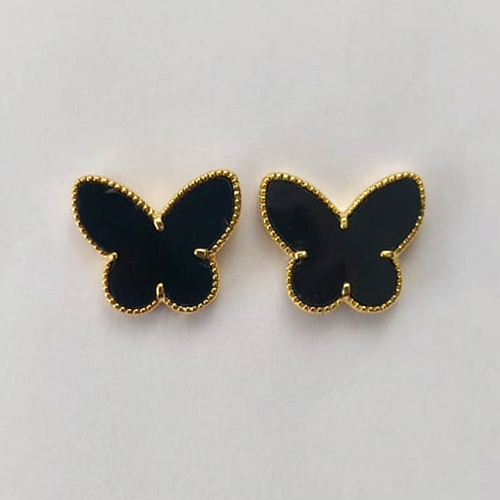 BRINCO FOLHEADO A OURO - BANHADO COM 5 MILÉSIMOS + VERNIZ DIAMOND - (BRJ4094) BRINCO DE PINO BORBOLETA PRETA 14MM - OURO372