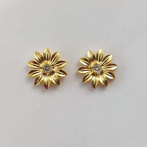 BRINCO FOLHEADO A OURO - BANHADO COM 5 MILÉSIMOS + VERNIZ DIAMOND - (BDK021) BRINCO DE PINO FLOR COM ZIRCÔNIA CRISTAL 14MM - OURO375