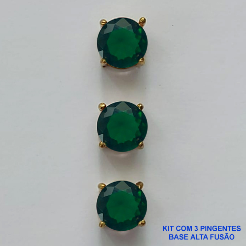 PINGENTE NO BRUTO PRONTO PARA O BANHO - KIT COM 3 PINGENTES COM BASES EM ALTA FUSÃO REDONDAS ZIRCÔNIAS VERDES 8X8MM - PESO TOTAL 2,5GR - BRU15951