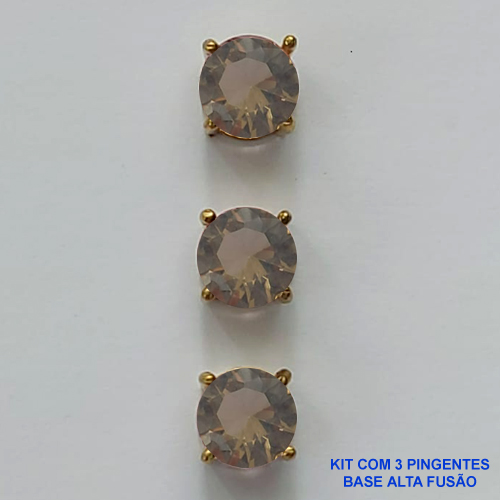 PINGENTE NO BRUTO PRONTO PARA O BANHO - KIT COM 3 PINGENTES COM BASES EM ALTA FUSÃO REDONDAS ZIRCÔNIAS MARROM 8X8MM - PESO TOTAL 2,5GR - BRU15952