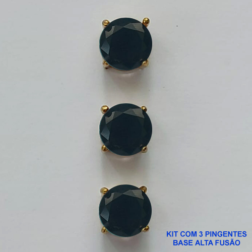 PINGENTE NO BRUTO PRONTO PARA O BANHO - KIT COM 3 PINGENTES COM BASES EM ALTA FUSÃO REDONDAS ZIRCÔNIAS PRETAS 8X8MM - PESO TOTAL 2,5GR - BRU15955