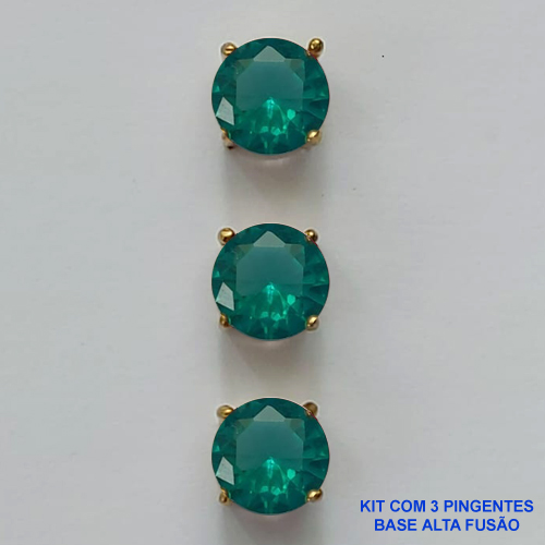 PINGENTE NO BRUTO PRONTO PARA O BANHO - KIT COM 3 PINGENTES COM BASES EM ALTA FUSÃO REDONDAS ZIRCÔNIAS VERDE CLARA 8X8MM - PESO TOTAL 2,5GR - BRU15957