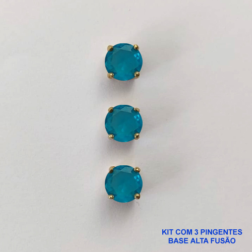 PINGENTE NO BRUTO PRONTO PARA O BANHO - KIT COM 3 PINGENTES COM BASES EM ALTA FUSÃO REDONDAS ZIRCÔNIAS AZUL 6X6MM - PESO TOTAL 1,5GR - BRU15972