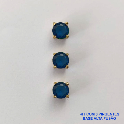 PINGENTE NO BRUTO PRONTO PARA O BANHO - KIT COM 3 PINGENTES COM BASES EM ALTA FUSÃO REDONDAS ZIRCÔNIAS AZUL ESCURA 6X6MM - PESO TOTAL 1,5GR - BRU15977