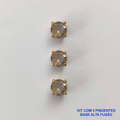 PINGENTE NO BRUTO PRONTO PARA O BANHO - KIT COM 3 PINGENTES COM BASES EM ALTA FUSÃO REDONDAS ZIRCÔNIAS MARROM 6X6MM - PESO TOTAL 1,5GR - BRU15978