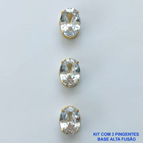 PINGENTE NO BRUTO PRONTO PARA O BANHO - KIT COM 3 PINGENTES COM BASES EM ALTA FUSÃO COM ZIRCÔNIAS OVAIS CRISTAIS 10X14MM - PESO TOTAL 3GR - BRU15982