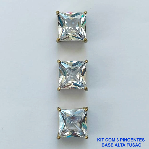 PINGENTE NO BRUTO PRONTO PARA O BANHO - KIT COM 3 PINGENTES COM BASES EM ALTA FUSÃO COM ZIRCÔNIAS QUADRADAS CRISTAIS 10X10MM - PESO TOTAL 6,8GR - BRU15983