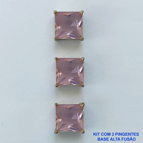PINGENTE NO BRUTO PRONTO PARA O BANHO - KIT COM 3 PINGENTES COM BASES EM ALTA FUSÃO COM ZIRCÔNIAS QUADRADAS ROSAS 10X10MM - PESO TOTAL 6,8GR - BRU15984