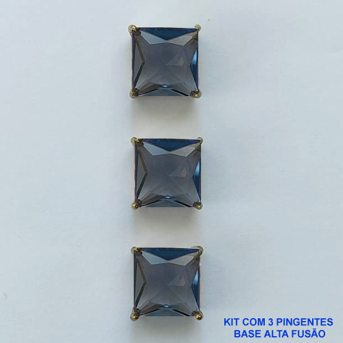 PINGENTE NO BRUTO PRONTO PARA O BANHO - KIT COM 3 PINGENTES COM BASES EM ALTA FUSÃO COM ZIRCÔNIAS QUADRADAS LILÁS 10X10MM - PESO TOTAL 6,8GR - BRU15986