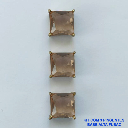 PINGENTE NO BRUTO PRONTO PARA O BANHO - KIT COM 3 PINGENTES COM BASES EM ALTA FUSÃO COM ZIRCÔNIAS QUADRADAS MARROM 10X10MM - PESO TOTAL 6,8GR - BRU15988