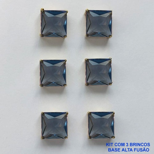 BRINCO NO BRUTO PRONTO PARA O BANHO - KIT COM 3 BRINCOS DE PINO COM BASE EM ALTA FUSÃO COM ZIRCÔNIA LILÁS QUADRADA 10X10MM - PESO TOTAL 14,2GR - BRU15996