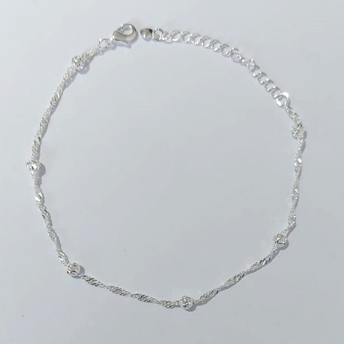 PULSEIRA FOLHEADA A PRATA COM 50 MILÉSIMOS + VERNIZ DIAMOND 18CM SINGAPURA COM BOLINHAS FECHO LAGOSTA + EXTENSOR PRA569