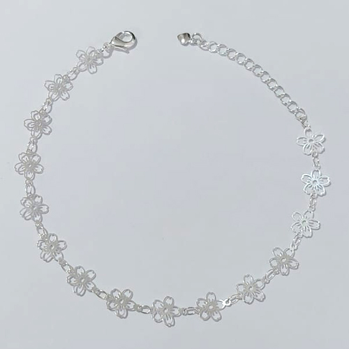 PULSEIRA FOLHEADA A PRATA COM 50 MILÉSIMOS + VERNIZ DIAMOND PULSEIRA 17CM COM FLORES FECHO LAGOSTA + EXTENSOR PRA571