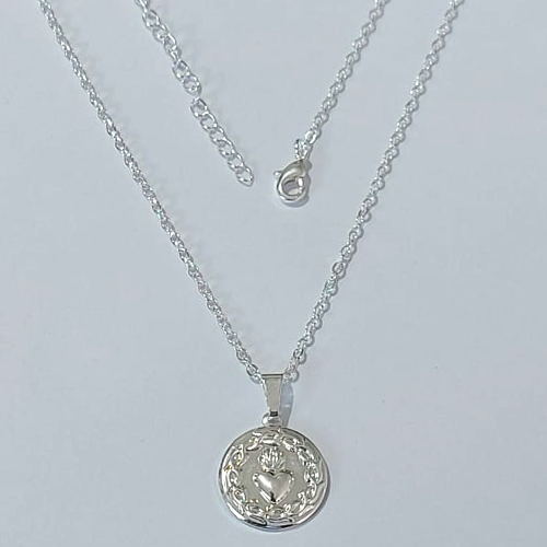 GARGANTILHA FOLHEADA A PRATA COM 50 MILÉSIMOS + VERNIZ DIAMOND - GARGANTILHA CORRENTE CADEADO 45CM CÍRCULO SAGRADO CORAÇÃO 15MM -PRA573