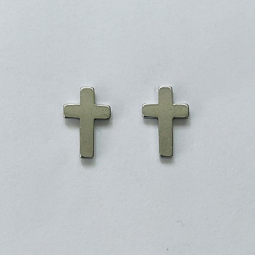 BRINCO EM AÇO INOXIDÁVEL - (CX.137) BRINCO DE PINO COM CRUCIFIXO 12MM - COMPOSIÇÃO: AÇO INOXIDÁVEL - AÇO2156