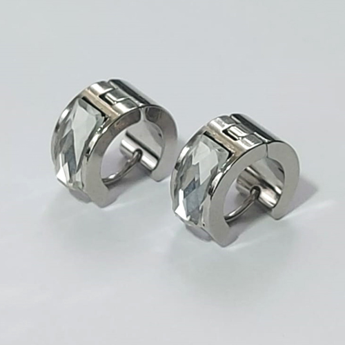 BRINCO EM AÇO INOXIDÁVEL - (CX.137) BRINCO DE ARGOLA COM STRASS CRISTAL 7X14MM - COMPOSIÇÃO: AÇO INOXIDÁVEL - AÇO2159