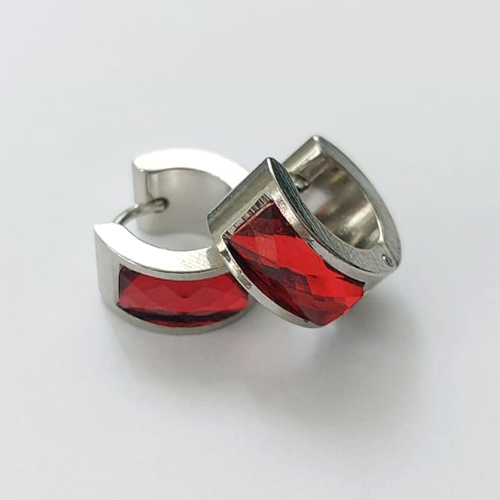 BRINCO EM AÇO INOXIDÁVEL - (CX.137) BRINCO DE ARGOLA COM STRASS VERMELHO 7X14MM - COMPOSIÇÃO: AÇO INOXIDÁVEL - AÇO2160