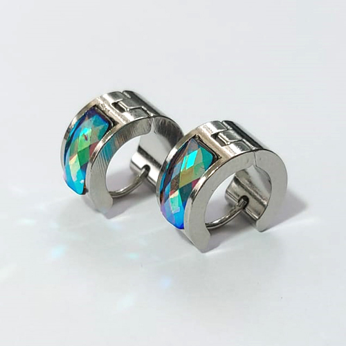 BRINCO EM AÇO INOXIDÁVEL - (CX.137) BRINCO DE ARGOLA COM STRASS COLORIDO 7X14MM - COMPOSIÇÃO: AÇO INOXIDÁVEL - AÇO2163