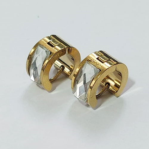 BRINCO EM AÇO INOXIDÁVEL - (CX.137) BRINCO DE ARGOLA DOURADA COM STRASS CRISTAL 7X14MM - COMPOSIÇÃO: AÇO INOXIDÁVEL - AÇO2166