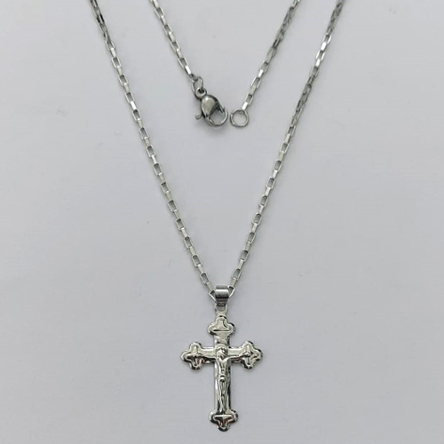 GARGANTILHA EM AÇO INOXIDÁVEL(CX137) - GARGANTILHA COM CORRENTE (ACO1012) 50CM E PINGENTE CRUCIFIXO 28MM - COMPOSIÇÃO: AÇO INOXIDÁVEL - AÇO2177