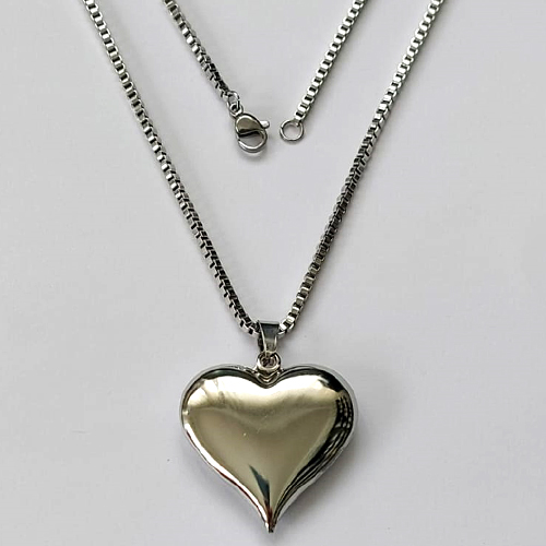 GARGANTILHA EM AÇO INOXIDÁVEL - GARGANTILHA COM CORRENTE (ACO1035) (CX.109) 50CM E PINGENTE CORAÇÃO GRANDE DUPLO 29MM - COMPOSIÇÃO: AÇO INOXIDÁVEL - AÇO2183
