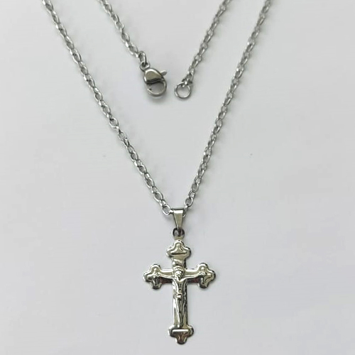GARGANTILHA EM AÇO INOXIDÁVEL - (ACO08) GARGANTILHA COM CORRENTE 50CM E PINGENTE CRUCIFIXO 28MM - COMPOSIÇÃO: AÇO INOXIDÁVEL - AÇO2187