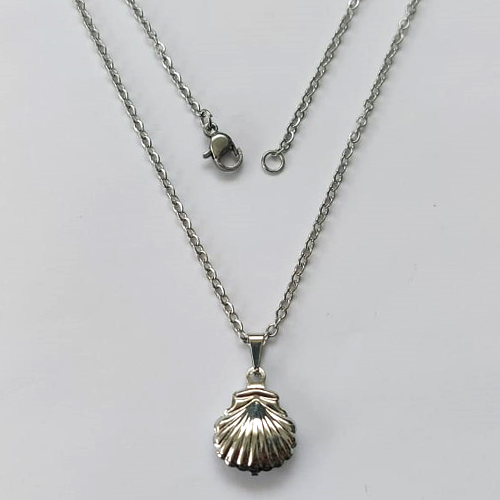 GARGANTILHA EM AÇO INOXIDÁVEL - (ACO03C) GARGANTILHA COM CORRENTE 50CM E PINGENTE CONCHA DUPLA 18MM - COMPOSIÇÃO: AÇO INOXIDÁVEL - AÇO2189