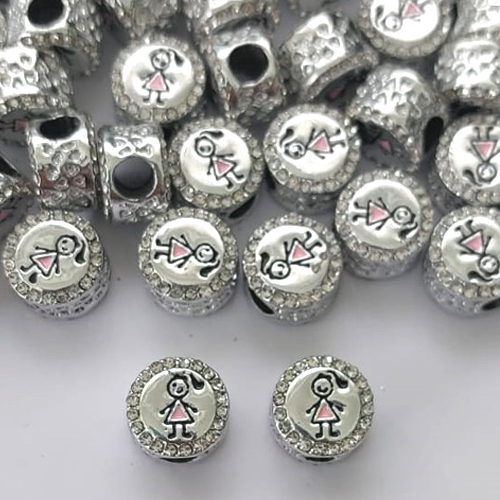 BERLOQUE PARA PULSEIRAS TIPO PANDORA - REDONDO COM BRILHOS E MENINA 10MM (VENDIDO POR UNIDADE) - BIJU00017