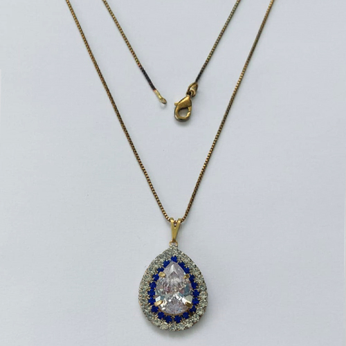 GARGANTILHA NO BRUTO PRONTA PARA O BANHO(CX139) - (AD) GARGANTILHA COM CORRENTE VENEZIANA 45CM E PINGENTES COM BASE CRAVEJADA AZUL ESCURA E CRISTAL E ZIRCÔNIA CRISTAL 10X14MM - PESO TOTAL 4,8GR - BRU16084