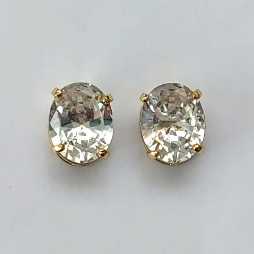 BRINCO FOLHEADO A OURO - BANHADO COM 5 MILÉSIMOS + VERNIZ DIAMOND - BRINCO DE PINO COM ZIRCÔNIA CRISTAL 8X10MM - OURO409