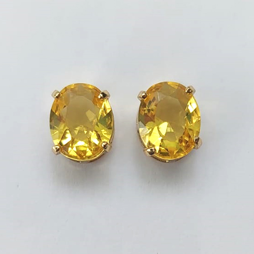 BRINCO FOLHEADO A OURO - BANHADO COM 5 MILÉSIMOS + VERNIZ DIAMOND - BRINCO DE PINO COM ZIRCÔNIA AMARELA 8X10MM - OURO410