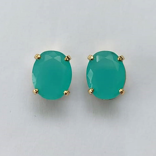 BRINCO FOLHEADO A OURO - BANHADO COM 5 MILÉSIMOS + VERNIZ DIAMOND - BRINCO DE PINO COM ZIRCÔNIA VERDE 8X10MM - OURO413