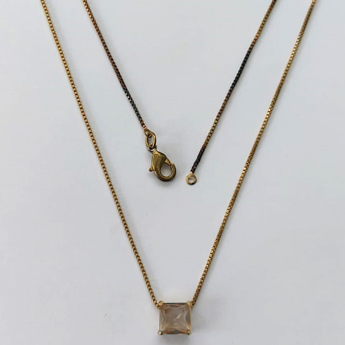 GARGANTILHA NO BRUTO PRONTA PARA O BANHO - GARGANTILHA COM CORRENTE VENEZIANA 45CM E PINGENTE COM BASE EM ALTA FUSÃO E ZIRCÔNIA QUADRADA MARROM 6X6MM - PESO TOTAL 1,7GR - BRU16100