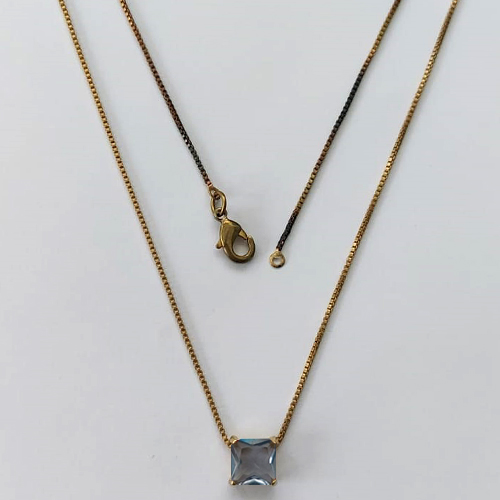 GARGANTILHA NO BRUTO PRONTA PARA O BANHO - GARGANTILHA COM CORRENTE VENEZIANA 45CM E PINGENTE COM BASE EM ALTA FUSÃO E ZIRCÔNIA QUADRADA LILÁS 6X6MM - PESO TOTAL 1,7GR - BRU16101