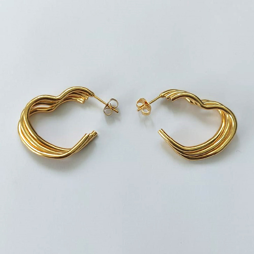 BRINCO EM AÇO INOXIDÁVEL - BRINCO DE PINO DOURADO ARGOLA CORAÇÃO TRIPLO 23MM - COMPOSIÇÃO: AÇO INOXIDÁVEL DOURADO - AÇO2201