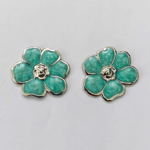 BRINCO EM AÇO INOXIDÁVEL - (CX.140) BRINCO DE PINO FLOR ESMALTADA VERDE 25MM - COMPOSIÇÃO: AÇO INOXIDÁVEL - AÇO2212