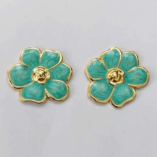 BRINCO EM AÇO INOXIDÁVEL - (CX;140) BRINCO DE PINO DOURADO FLOR ESMALTADA VERDE 25MM - COMPOSIÇÃO: AÇO INOXIDÁVEL DOURADO - AÇO2218
