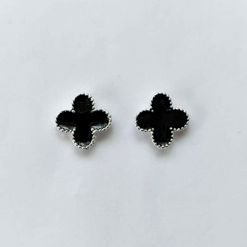 BRINCO FOLHEADO A PRATA COM 50 MILÉSIMOS + VERNIZ DIAMOND - (CRIS) BRINCO DE PINO TREVO TIPO VAN CLEEF PRETA 10MM - PRA600