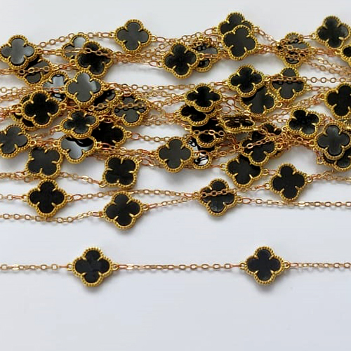 CORRENTE NO BRUTO PRONTO PARA O BANHO(CX139)- CORRENTE COM TREVOS TIPO VAN CLEEF PRETA 10MM - (VENDIDA POR METRO) - BRU0003211