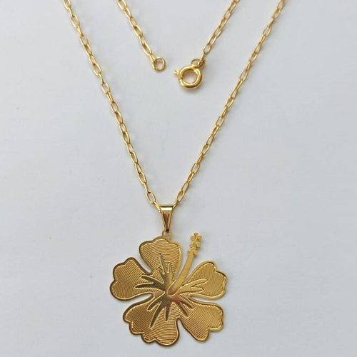 GARGANTILHA FOLHEADA A OURO - BANHADO COM 5 MILÉSIMOS + VERNIZ DIAMOND - CORRENTE 45CM E PINGENTE TREVO 4 FOLHAS 28MM - FECHO REDONDO - OURO437