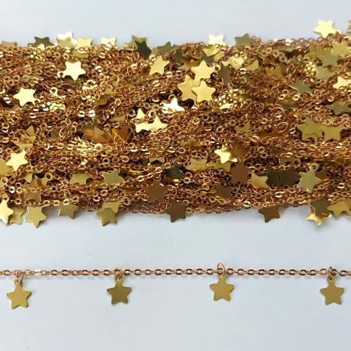 CORRENTE NO BRUTO PRONTO PARA O BANHO - CORRENTE COM ESTRELAS 8MM - (VENDIDA POR METRO) - BRU0003220