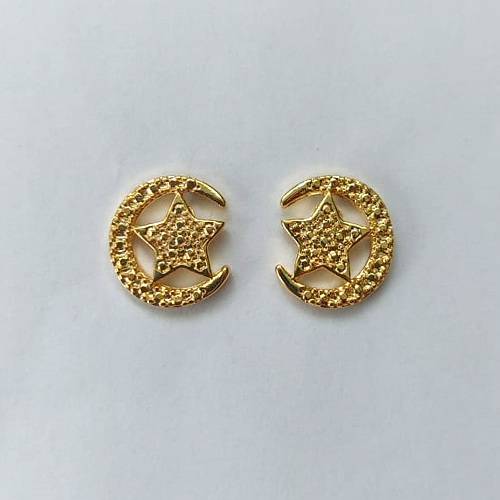 BRINCO FOLHEADO A OURO - BANHADO COM 5 MILÉSIMOS + VERNIZ DIAMOND - (CRIS) BRINCO DE PINO LUA E ESTRELA 12MM - OURO481