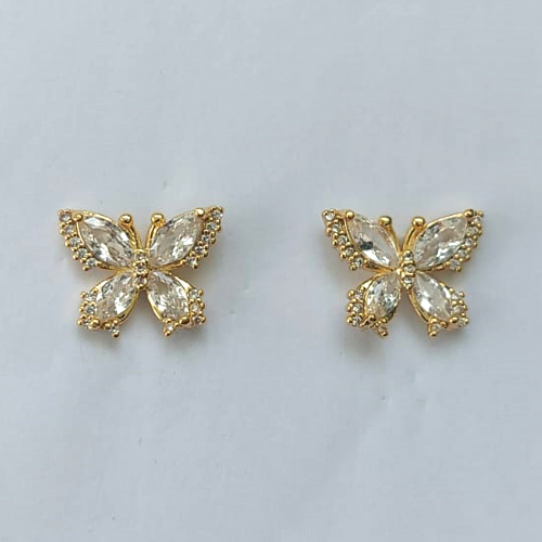 BRINCO DE PINO FOLHEADO A OURO(CX139) - BORBOLETA CRAVEJADA EM ZIRCÔNIAS 12X15MM - BIJU00032