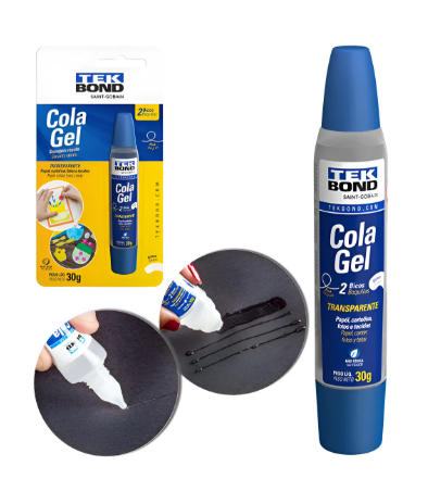 Cola Gel Tekbond 30g Bastão C/02 Bicos P/ Papel, Tecido Branco /Peso da unidade: 60 g /Acabamento: transparente. BRU0001425