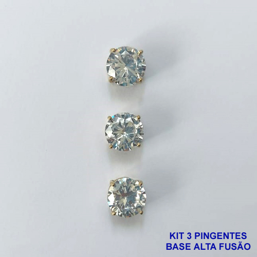 PINGENTE NO BRUTO PRONTO PARA O BANHO - KIT COM 3 PINGENTES COM BASES EM ALTA FUSÃO REDONDAS ZIRCÔNIAS CRISTAIS 10X10MM - PESO TOTAL 3,4GR - BRU16137