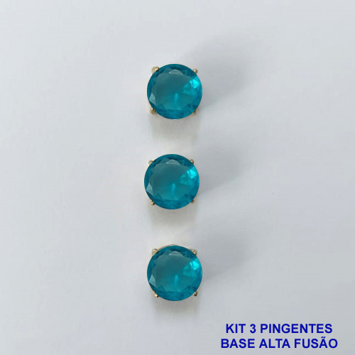 PINGENTE NO BRUTO PRONTO PARA O BANHO - KIT COM 3 PINGENTES COM BASES EM ALTA FUSÃO REDONDAS ZIRCÔNIAS AZUIS 10X10MM - PESO TOTAL 3,4GR - BRU16139